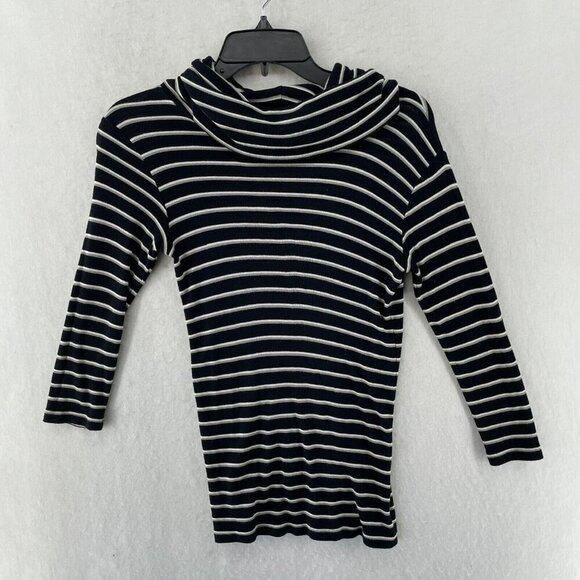 Frenchi Sweater Women's Sz S Black Knitted Striped Cowl Neck Stretch Pullover - Picture 1 of 10